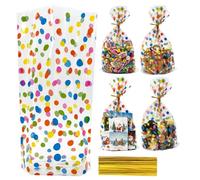 50PCS Cellophane Bags with Coloured Dots, 15x25cm Plastic Packaging Bags,Flat Bottom Sweet Bags with Twist Ties for Cookies, Biscuits, Candy,Envelopes, Gifts, Cards, Pictures (50)