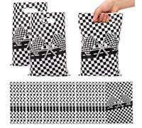 50pcs Checkered Racing Gift Bags, Black and White Checkered Flag Candy Bags with Handles Speed Racing Theme Cookie Treat Goodie Party Favor Bag for Race Car Birthday Party Decorations