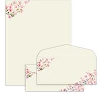 50Pcs Cherry Blossoms Letterhead with Envelopes Floral Cherry Blossoms Computer Paper Pink Floral Stationery Paper for Note Letters to Wedding Invitations Office School Printing Supplies 8.5 x 11 Inch