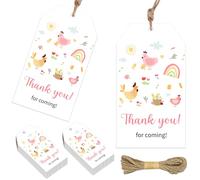 50pcs Chicken Thank You Tags Chicken Party Decorations Cute Farm Animal Party Favors with String Paper Gift Tags for Boys Girls Chick Themed Baby Shower Decor Birthday Supplies