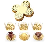 50Pcs Chocolate Truffle Cases, Petit Four Cases, Chocolate Wrappers, Mini Rose Pattern Gold Cupcake Cases for Wedding, Birthday, Baby Shower Party, Mother's, Day Easter