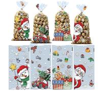 50Pcs Christmas Candy Packaging Bags, Santa Claus Reindeer Patterns Gift Bag With Wire Ties
