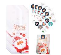 50pcs Christmas Cellophane Bags,Christmas Candy Bags with christmas Stickers,Santa Claus Clear Treat Bags Sweet Cookie Bags for Party Gift Supplies,Xmas Birthday Party Favour