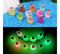 50Pcs Christmas Mini Resin Ducks Luminous Tiny Small Ducks with Santa Hats, Glow in The Dark Mini Santa Ducks for Christmas Stocking Stuffers Bag Fillers Party Garden Miniature Landscape Accessories