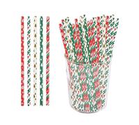 50pcs Christmas Paper Drinking Straws - Red Green Biodegradable Christmas Decorations for Party, Xmas, Birthday Table Decor - Snow Flakes/Xmas Tree/Stars/Stripes Pattern