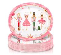 50Pcs Christmas Paper Plates Christmas Pink Nutcracker Oval Plates Heavy Duty Holiday Large Disposable Oval Party Plates Xmas Disposable Dinnerware Serving Tray for Xmas Holiday Party,10 x 12 Inch