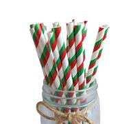 50PCS Christmas Paper Straw Drinking Cocktail Straws Biodegradable Red Green Striped Party Straws for Christmas, Birthday, Wedding, Baby Shower Party Supplies