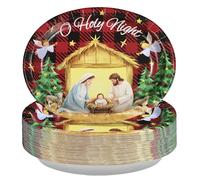 50Pcs Christmas Red Buffalo Plaid Oval Paper Plates 10" x 12" Large Disposable Heavy Duty Happy Birthday Jesus Paper Platters Holy Night Dessert Plates for Christmas Jesus Birthday Party Supplies
