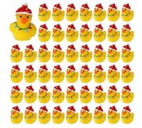 50pcs Christmas Resin Ducks with Santa Hat, Christmas Light Ducks Tiny Duck Set Micro Landscape Duck Miniature Garden Decor for Christmas Stocking Filler Garden Micro Ornament