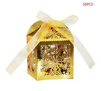 50pcs Christmas Snowflake Hollow Favor Gift Candy Box With Ribbon Baby Shower Wedding Party Supplies Christmas Decoration Storage Box