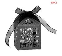 50pcs Christmas Snowflake Hollow Favor Gift Candy Box With Ribbon Baby Shower Wedding Party Supplies Christmas Decoration Storage Box