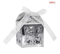 50pcs Christmas Snowflake Hollow Favor Gift Candy Box With Ribbon Wedding Party Gift Packages For Kids Birthday