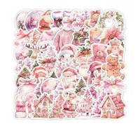 50PCS Christmas Stickers,Cute Waterproof Christmas Stickers for Crafts for Cards Multipacks Stocking Fillers Party Bag Fillers,Water Bottle,Scrapbook,Laptop,Classroom,Luggage,Poster,Bike, (Pink)