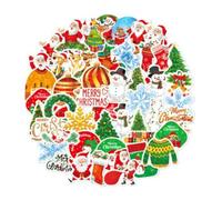 50pcs Christmas Stickers Set, Holographic Waterproof Vinyl Decals with Removable Glue, Multicolor Festive Designs for Gifts, Holiday Parties, Laptops, Cups, Phones and Suitcases