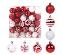 50Pcs Christmas Tree Hanging Baubles, Red White Christmas Ball Ornaments, Shatterproof Xmas Hanging Baubles for Holiday Party Indoor Outdoor Tree Decorations