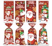 50pcs Christmas Wrapping Bags, Christmas Bags for Gift with Gold Wire Ties Xmas Gift Bag for Party for Presents Candy Chocolate Wrapping- Four Patterns