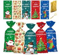 50pcs Christmas Wrapping Bags, Christmas Bags for Gift with Gold Wire Ties Xmas Gift Bag for Party for Presents Candy Chocolate Wrapping- Five Patterns