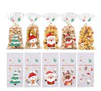 50Pcs Clear Cellophane Treat Gift Bags,Christmas Candy Wrappers,for Birthday Wedding Party(Santa Claus 5 in 1,13 * 27CM (including ties))