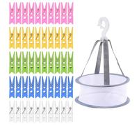 50Pcs Clothes Pegs For Washing Line, Storage Mesh Bag with a Hanging Hook, Plastic Non-Slip Clothespins, Strong Grip Laundry Pegs for Windproof Supplies with Basket for Home Garden