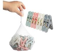50Pcs Clothes Pegs, Non-Slip Strong Washing Line Pegs Colorful Plastic Clips Soft Grip Laundry with Durable Rings for Rust Resistant, Blue, Pink, White, and Green, One Size, (JW-0137)