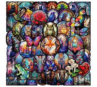 50Pcs Colored Glass Stickers, Cute Animals Vinyl Waterproof Decals for Laptop Water Bottle Scrapbook Cars Guitar Skateboard, Teens and Adults