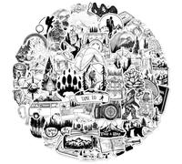 50PCS Cool Black White Mountain Climbing Sticker for Water Bottle,Bumper,Computer,Notebook,Luggage,Outdoor Adventure Cartoon Waterproof Vinyl Sticker,Teens Kids Decal,Travel Aesthetic Graffiti Decals