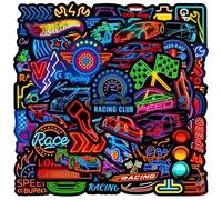 50PCS Cool Neon Racing Sticker Pack, Vibrant Car Stickers, Waterproof Vinyl Decals for Laptops, Phones, Notebooks, Luggage, Guitar, Ideal Decorative Decals for Racing Fans & Kids