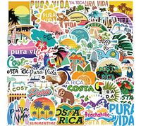 50Pcs Costa Rica Stickers Pack, Aesthetic Pura Vida Waterproof Vinyl Stickers for Water Bottle Laptop Scrapbook Journal, Summer Tropical City Decals for Kids Girls Teens Adults