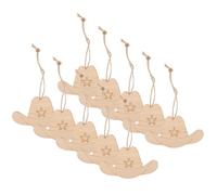 50pcs Cowboy Hat Shaped Wood Ornaments, Blank DIY Decorations 10x5.3x0.2cm | Unfinished Beige Timber, Smooth Paintable Surface, Pre-Drilled Holes with Rope, for Birthdays, Gifting, Trees or Crafts