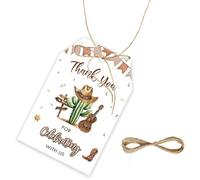50pcs Cowboy Thank You Tags, Feista Gift Tag with String for 1st Birthday Party, Western Gender Reveal Party Favor Tags