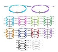 50Pcs Cross Bracelet Bulk, Christian Bracelets for Women Men, Adjustable Braided Cord Rope String Bracelets with Cross Charm, Jesus Religious Christian Gifts Bulk for Church Baptism Party Favors, One