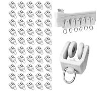 50pcs Curtain Track Rollers Twin Wheeled Curtain Track Rollers Pulleys Rail Gliders Silent Pulley For Ceiling(White)