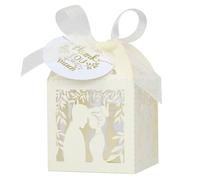 50pcs Cut Lovers Paper Candy Box Romantic Wedding Favor Gift Packaging Boxes Baptism Party Bridal Shower With Ribbon Tags(Ivory)