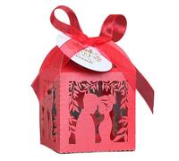 50pcs Cut Lovers Paper Candy Box Romantic Wedding Favor Gift Packaging Boxes Baptism Party Bridal Shower With Ribbon Tags(Red)