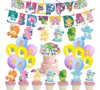 50pcs Cute Bears Party Decorations Pack - Birthday Occasion, Pink, Purple, Green, Blue - Includes Happy Birthday Banner, Cake Topper, Cupcake Toppers, Hanging Swirl, Balloons