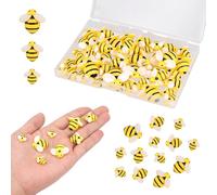 50pcs Cute Bumble Bees, Yellow Waterproof Plastic Flat Back 3 Sizes Smooth Resin Bees for Crafts, Hairpins, Photo Frames, Party Decoration