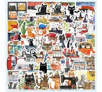 50PCS Cute Cat Illustration Stickers, Vinyl Waterproof Cartoon Kitty Stickers for Girls Teens, Kawaii Animal Art Painting Decals for Skateboards PlayStation Cups Journals Phone