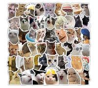 50Pcs Cute Cat Stickers, Funny Cat Meme Vinyl Stickers Decals for Adults Kids Teens, Waterproof Water Bottle Stickers Decals for Laptop Skateboard Scrapbook Phone Luggage Bicycle