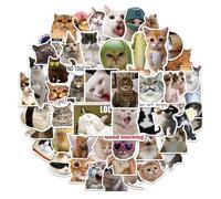 50pcs Cute Cat Stickers, Funny Meme Cats Decals Sticker Pack for Cat Lovers, Waterproof Vinyl Aesthetic Stickers for Kindle Water Bottles Skateboard Guitar Scrapbook Luggage (Casual)