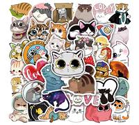 50pcs Cute Cat Stickers, Vinyl Waterproof Aesthetic Stickers Decals for Water Bottles Laptop Scrapbook, Kawaii Kitten Animal Stickers Pack, Cat Presents Merchandise Stuff Things for Adult Teens Kids