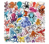 50PCS Cute Octopus Stickers for Water Bottle Phone Luggage Skateboard Helmet Bicycle Scrapbook Computer Car Bumper Journal Laptop,Under The Sea Animal Waterproof Decals for Teens Boys Girls