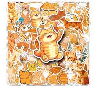 50Pcs Cute Orange Cat Stickers, Kawaii Cat Animals Sticker for Adults Teens, Waterproof Vinyl Aesthetic Funny Kitty Decal for Books Cell Phones Skateboards Guitars