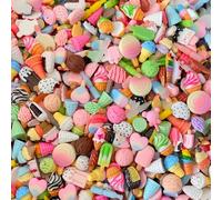 50pcs Cute Slime Charms Mixed Set Resin Flatback Making Supplies for DIY Craft Making and Ornament Scrapbooking Beads Assorted Candy Fruit Cake Ornament