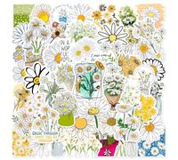 50PCS Daisy Stickers Beautiful Plants Stickers Flower Stickers for Water Bottles Laptop Luggage Journaling Cute Daisy Decals Waterproof Vinyl Stickers for Kids Teens Adults