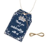 50pcs Denim and Diamonds Thank You Tags, New Jeans Bridal Shower Gift Tag with String for Girl, Diamond Crown Thank You Paper Tags for Bachelorette/Jewelry Birthday Party Favors