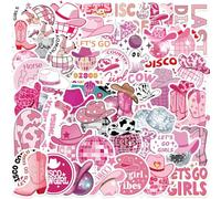 50PCS Disco Cowgirl Stickers, Western Cowboy Stickers, Trendy Pink Sticker Waterproof Vinyl Decals for Laptop Water Bottle Phone Skateboard Scrapbook Guitar Suitcase Bike