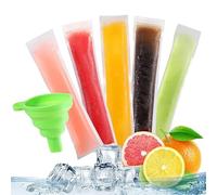 50pcs Disposable Ice Popsicle Mold Bags with Zip Seals, BPA Free Ice Pop Pouches with Funnels for Homemade Yogurt Juice Ice Lolly (6 * 22cm)