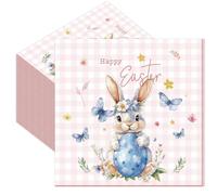 50PCS Easter Bunny Party Napkins Decorations, Disposable Pink Checked Bunny Paper Luncheons Cocktail Dinner Napkins Celebrations Tableware Party Supplies for Birthday Baby Shower