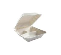 50pcs Eco-Friendly Clamshell Takeaway Boxes, 9x9 inch 46oz / 1300ml, 3 compartments, Made from Natural Sugarcane Pulp, Disposable Food Container, Compostable Biodegradable 50 Pack 9 x 9