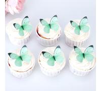 50PCS Edible Butterfly Cake Decorations Green Wafer Paper Butterflies Cake Cupcake Toppers for Women Girls' Happy Birthday Cake Topper Anniversary Wedding Baby shower party Butterfly Fairy Cake Decor
